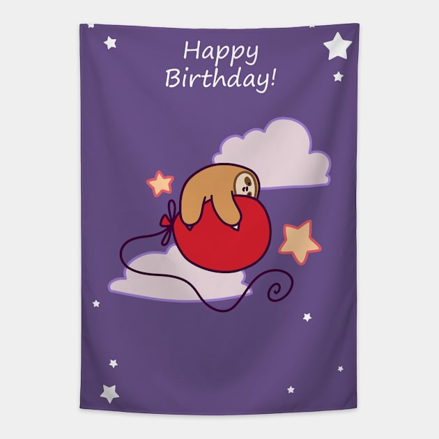 Happy Birthday Cloud Balloon Sloth Tapestry by saradaboru