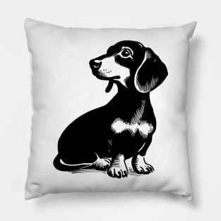 Stick figure dash hound dog in black ink Pillow