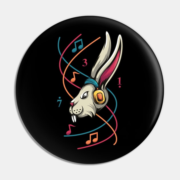 Cool Rabbit Listen Music Pin by JagatKreasi