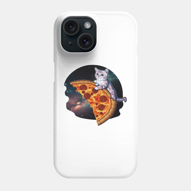 Cat retro vintage riding a slice of pizza in space Phone Case by Zachariya420