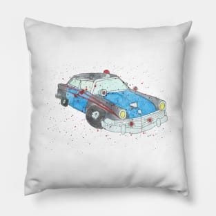 Vintage Police Car Splatter Art Pillow