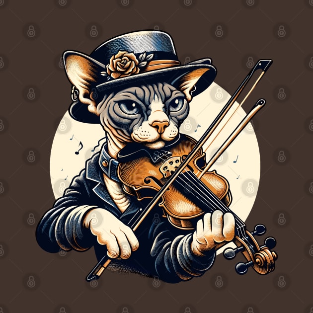 Devon Rex Cat Playing Violin by Graceful Designs