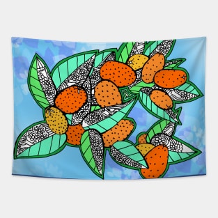 Juicy Ripe California Kumquats on Blue Sky Tapestry