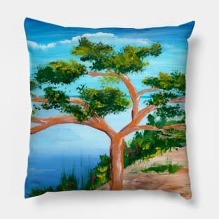 Solitary pine tree at the beach in coastal landscape Pillow