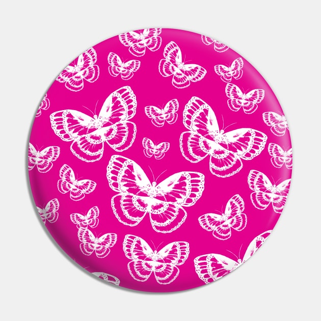 White Butterflies on Pink Pattern Pin by ZeichenbloQ