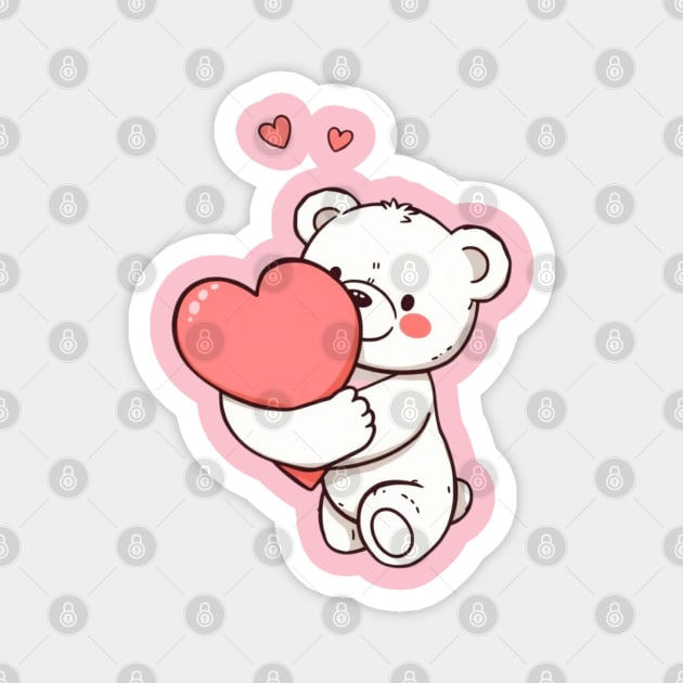 Smiling Heart Hugging A Teddy Bear Magnet by Creatifly Graphic Tees