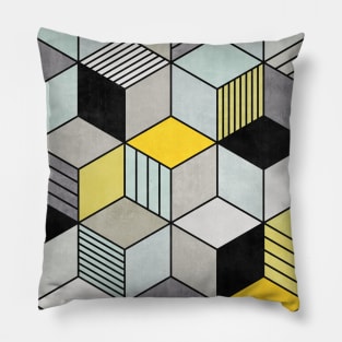 Colorful Concrete Cubes 2 - Yellow, Blue, Grey Pillow