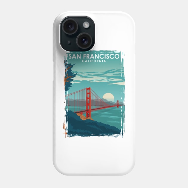 San Francisco California Travel Poster Golden Gate Brigde Phone Case by jornvanhezik