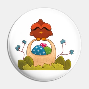 Happy Easter cute bird on Easter eggs basket Pin