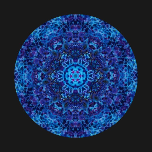 Deep Blue Dive Kaleidoscopic Mandala Number 1 Circle by SpotterArt