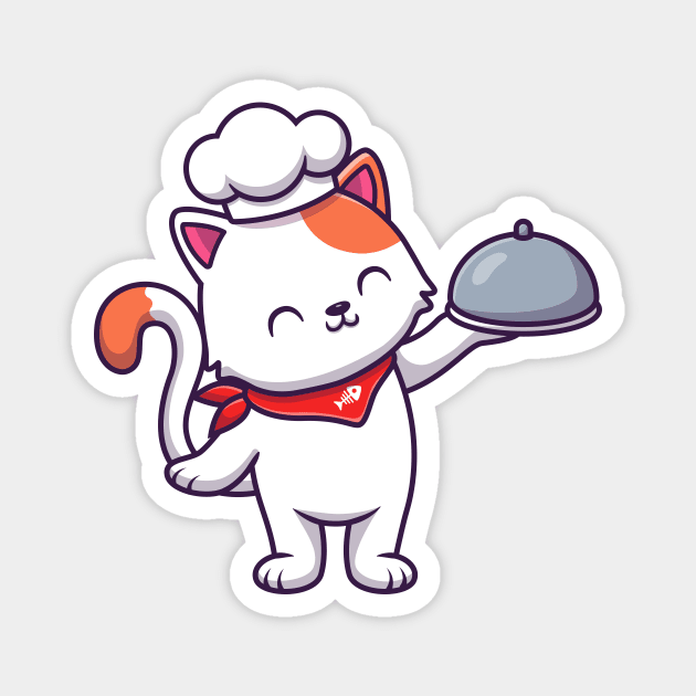 Cute Cat Chef Holding Cloche Magnet by Catalyst Labs