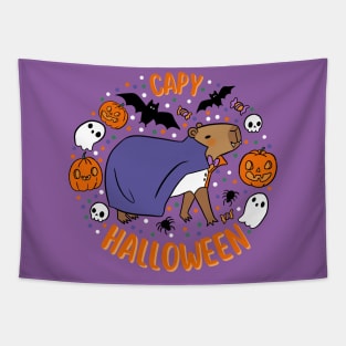 Happy Halloween a cute capybara wearing a vampire costume Tapestry