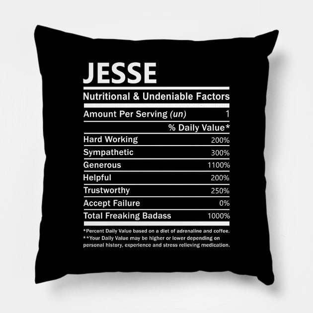 Jesse Name T Shirt - Jesse Nutritional and Undeniable Name Factors Gift Item Tee Pillow by nikitak4um