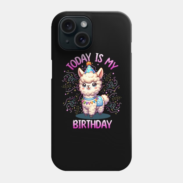 Today Is My Birthday Party Llama Confetti for Girls Kids Fun Phone Case by Dezinesbyem Designs
