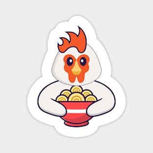 Cute chicken eating ramen noodles. Magnet