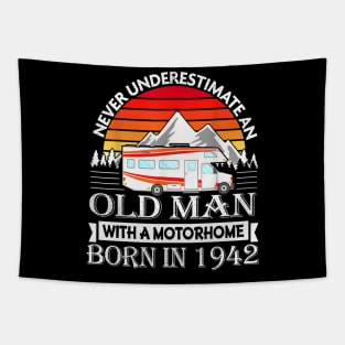 Old Man with Motorhome born 1942 80th Birthday Camping Tapestry