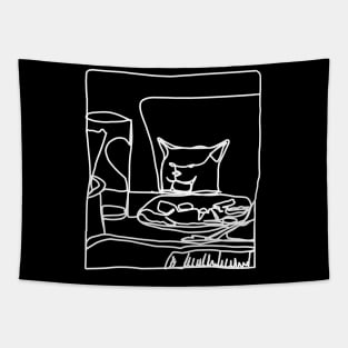 Half Memes Woman Yelling at Cat White Line Doodle Tapestry