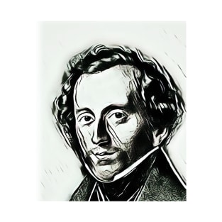 Felix Mendelssohn Black and White Portrait | Felix Mendelssohn Artwork 3 T-Shirt