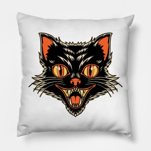 Vintage Halloween Cat - Spooky Black Cat Pillow