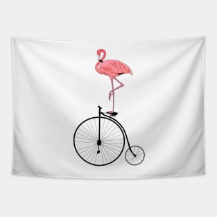 Funny Flamingo on Old Fashioned Penny Farthing Bicycle Tapestry