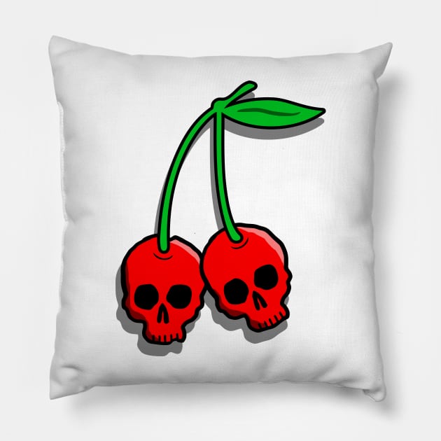 cherry skulls on blue gingham Pillow by B0red