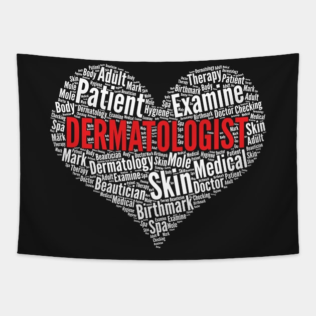 Dermatologist Heart Shape Word Cloud Design Dermatology product Tapestry by theodoros20