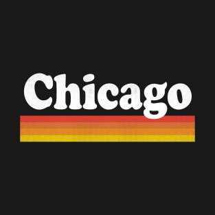 Chicago, Illinois - IL Retro Sunset and Text T-Shirt