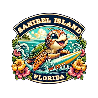 Sanibel Island Florida Cute Sea Turtle Surfing T-Shirt