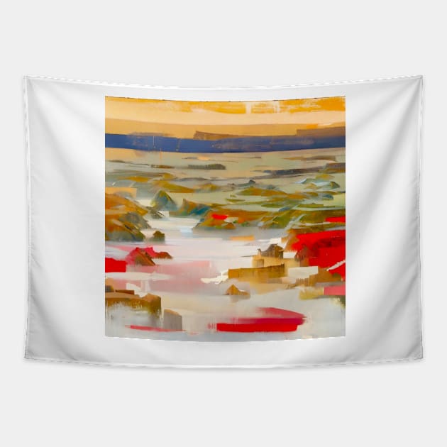 Rocky Seashore at Sunset Tapestry by DANAROPER