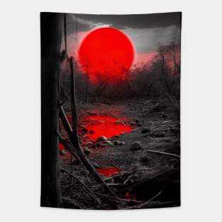 blood moon in japanese village Tapestry