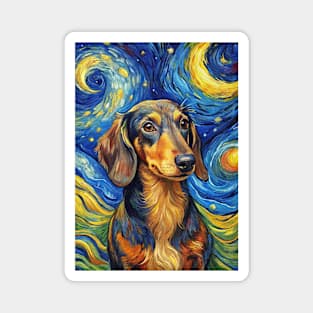 Dachshund Dog Breed Painting in a Van Gogh Starry Night Art Style Magnet