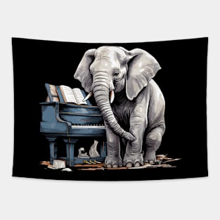 Elephant playing piano Tapestry