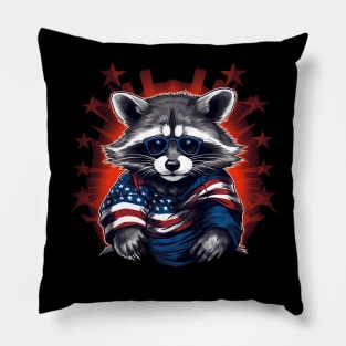 cool raccoon proudly American flaG Pillow