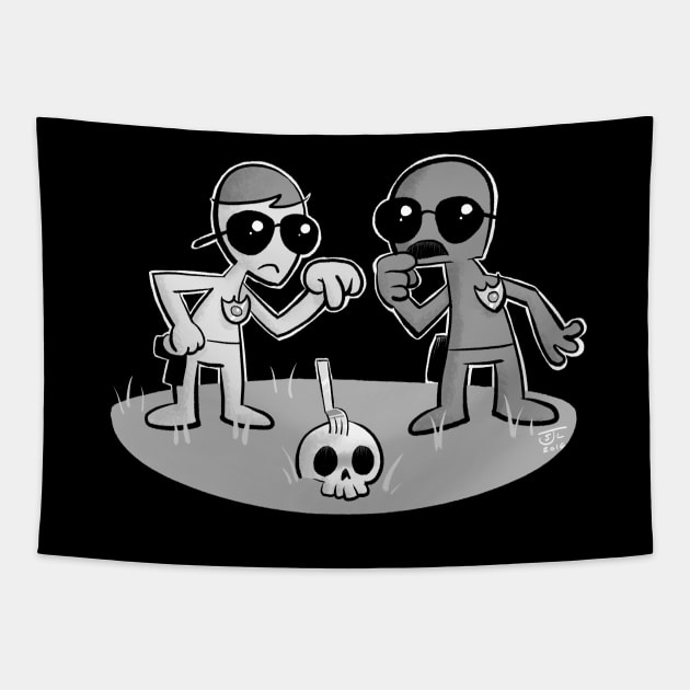 Pun Cops! (Black Shirt) Tapestry by skullpizza