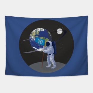 Spaceman placing flag on planet in our Galaxy, Tapestry