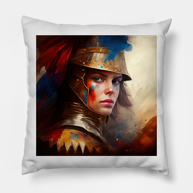 Powerful Medieval Warrior Woman #4 Pillow by Chromatic Fusion Studio