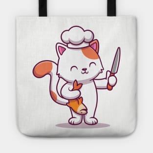 Cute Chef Cat Holding Fish And Knife Tote