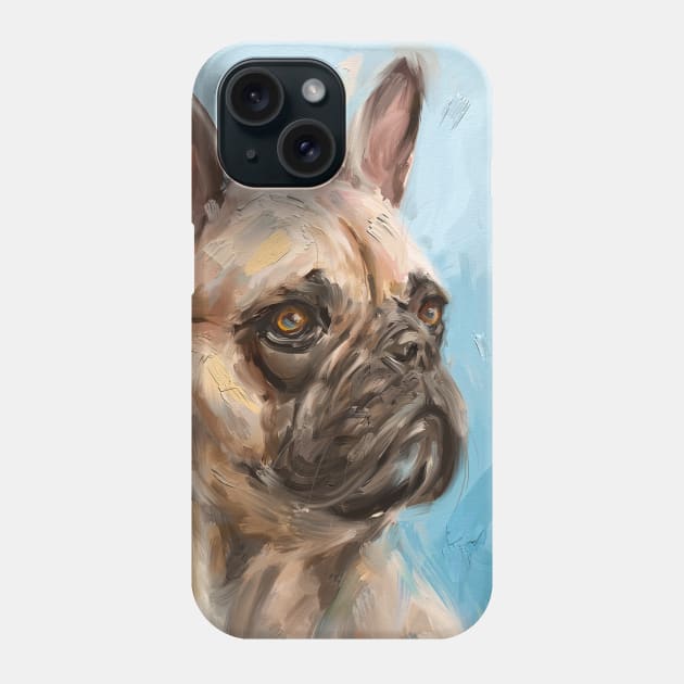 Loose Thick Oil Painting of a French Bulldog on Light Blue Background Phone Case by ibadishi