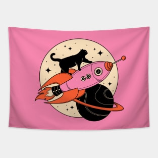 Space Walker Black Cat in pink Tapestry