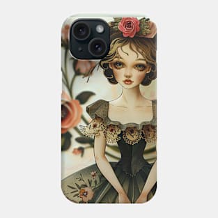 Cute Paper Doll With Fan Victorian Lace Dress Art Phone Case