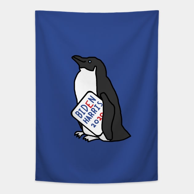 Small Penguin with Biden Harris Sign Tapestry by ellenhenryart