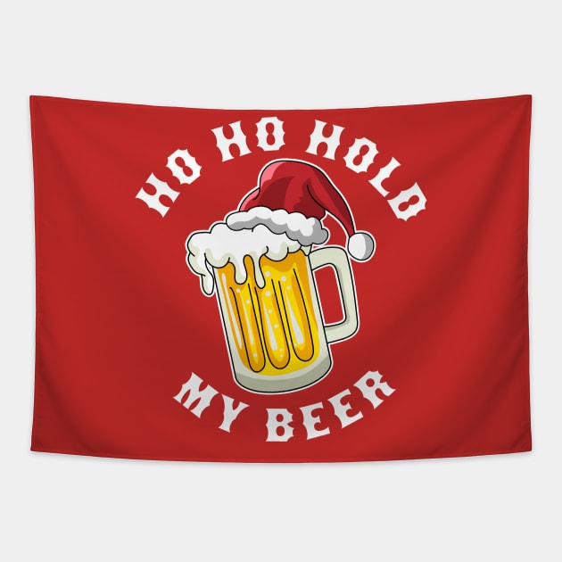 Santa Ho Ho Hold My Beer Funny Christmas Drinking Tapestry by OrangeMonkeyArt