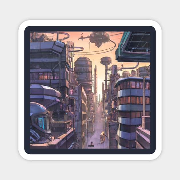 Futuristic vintage city Magnet by retroprints