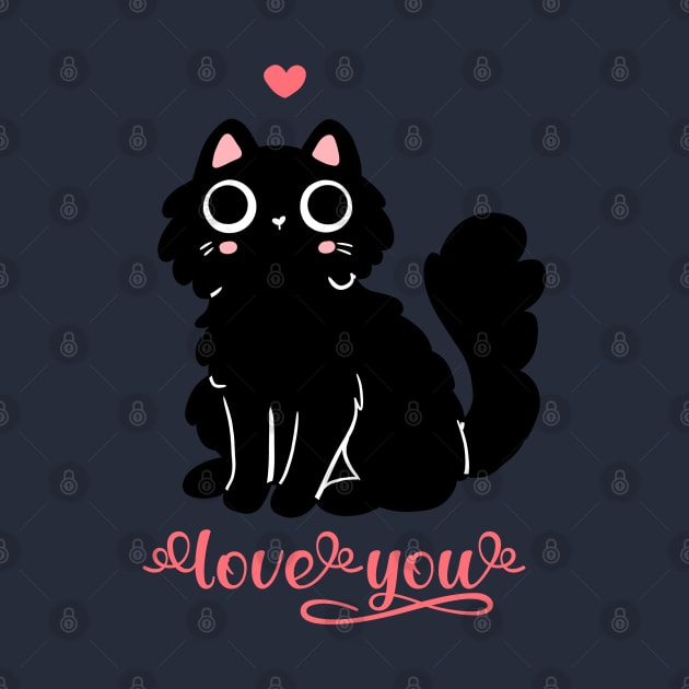 Cute black cat Valentine day love you by Yarafantasyart