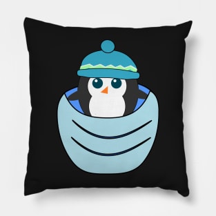 Cute penguin in a blue pocket Pillow