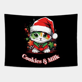 Cookies & Milk - Christmas Cat - Winter Holiday Tapestry