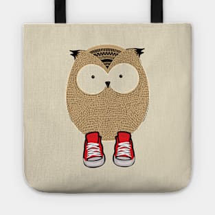 "Owl in Red Sneakers" Soft Cotton Tote