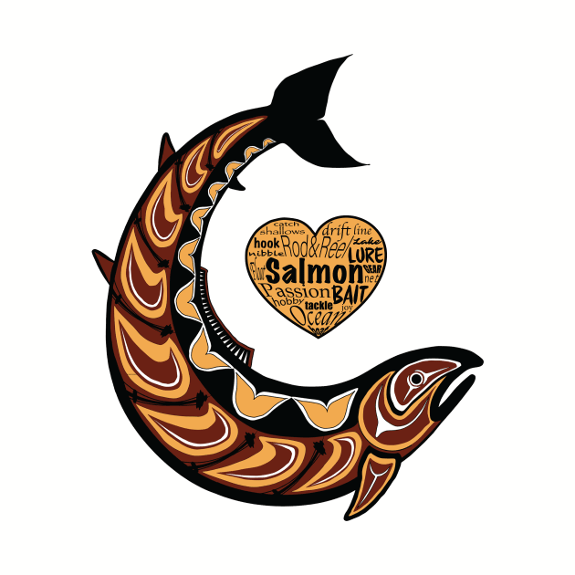 Pacific Northwest Salmon in gold and maroon by StephJChild