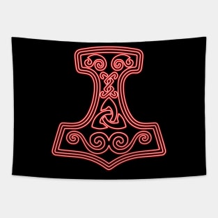 Thor hammer - Mjöllnir - red neon Tapestry