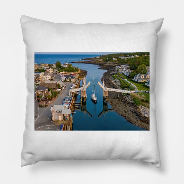 Sailboat Passing Perkins Cove Drawbridge Pillow by jforno